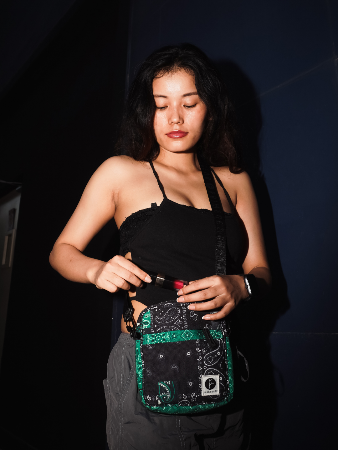 Green & Black Bandana Print Shoulder Bag