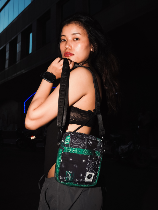 Green & Black Bandana Print Shoulder Bag