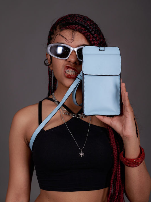 Powder Blue & Black Clasic Phone Sling Bag
